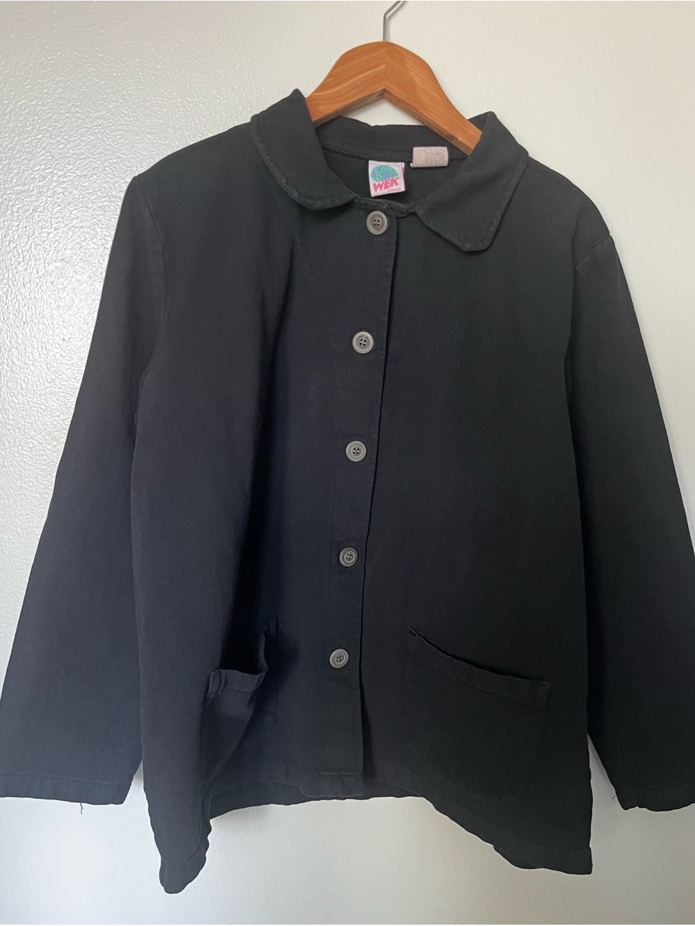 Vintage 1980’s WEK Black Button-Down 100% Cotton Chore Coat. Rare find!! - Picture 2 of 13
